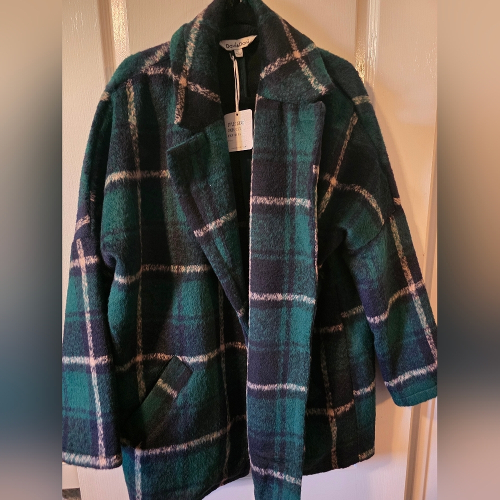 Mindy Maes Market Sybil Checkered Coat in Teal and Navy